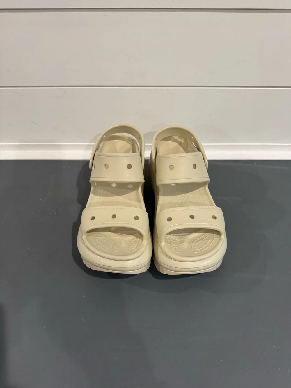 CROCS Cream Platform Sandals with Adjustable Straps